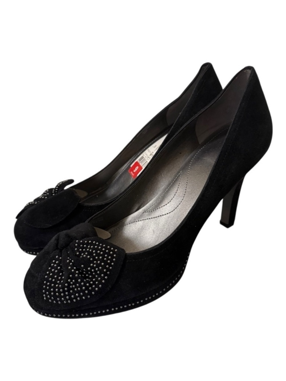 Tahari David Black Suede Pumps Rhinestone Embellished Bow Women’s Size 9 Heels